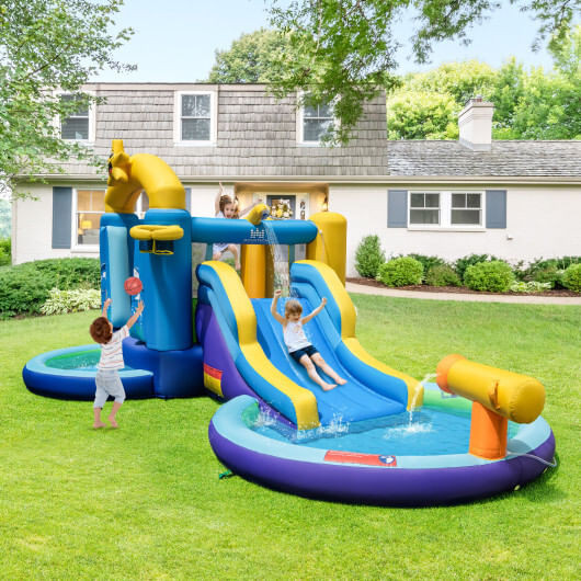 Inflatable Ocean-Themed Bounce House with 680W Blower and 2 Pools - Color: Blue D681-NP11016US