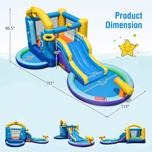 Inflatable Ocean-Themed Bounce House with 680W Blower and 2 Pools - Color: Blue D681-NP11016US