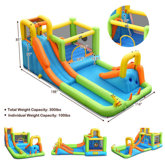8-in-1 Inflatable Water Slide Bounce House with Splash Pool and 735W Blower B593-OP70964