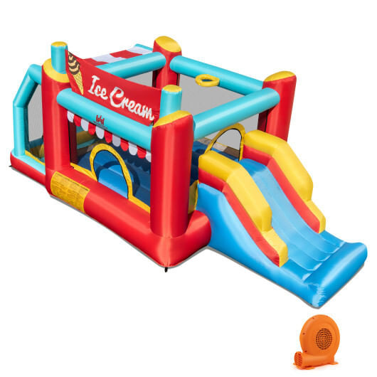 5-in-1 Ice Cream Inflatable Bounce House with Ball Pit and Slide with 520W Blower B593-NP11448+ES10150US