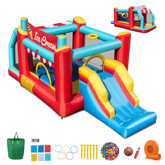 5-in-1 Ice Cream Inflatable Bounce House with Ball Pit and Slide with 520W Blower B593-NP11448+ES10150US