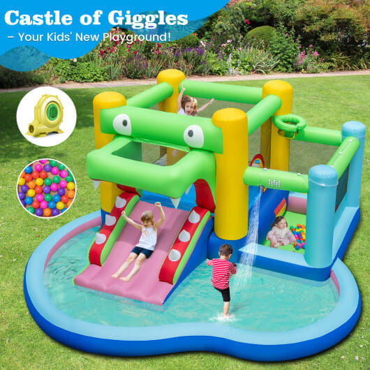 Inflatable Bounce House with Slide and Splash Pooland and 680W Blower B593-NP11582US