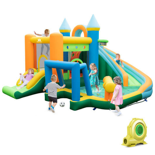 Inflatable Water Slide with Dual Slides and Splash Pool Bounce House with 735W Blower B593-NP11331+EP24683