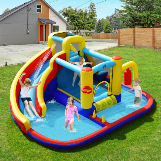 7-in-1 Inflatable Water Slide Bounce Castle with Splash Pool and Climbing Wall without Blower B593-NP10358