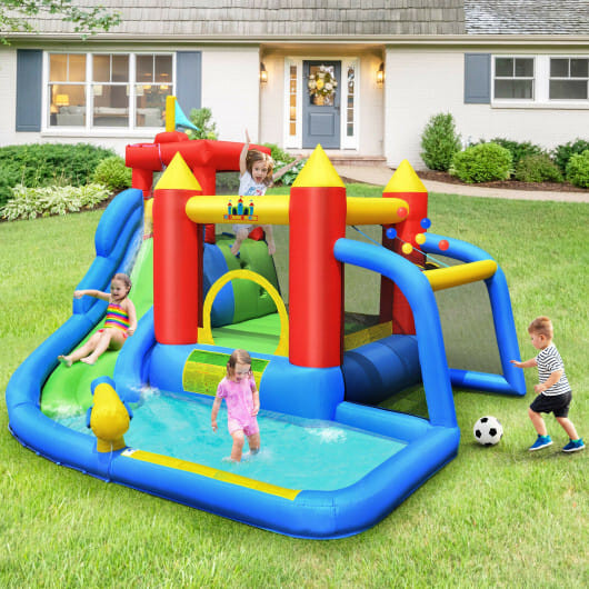 Inflatable Bouncer Bounce House with Water Slide Splash Pool without Blower B593-OP70640