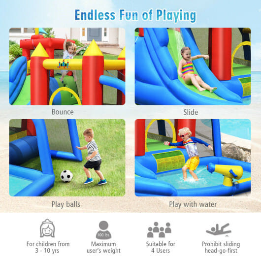 Inflatable Bouncer Bounce House with Water Slide Splash Pool without Blower B593-OP70640
