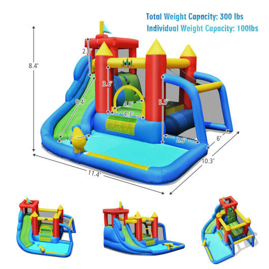 Inflatable Bouncer Bounce House with Water Slide Splash Pool without Blower B593-OP70640