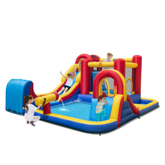 7 in 1 Outdoor Inflatable Bounce House with Water Slides and Splash Pools with 680W Blower - Color: D681-NP11086+ES10151US