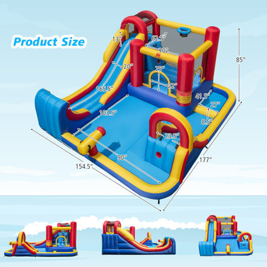 7 in 1 Outdoor Inflatable Bounce House with Water Slides and Splash Pools with 680W Blower - Color: D681-NP11086+ES10151US