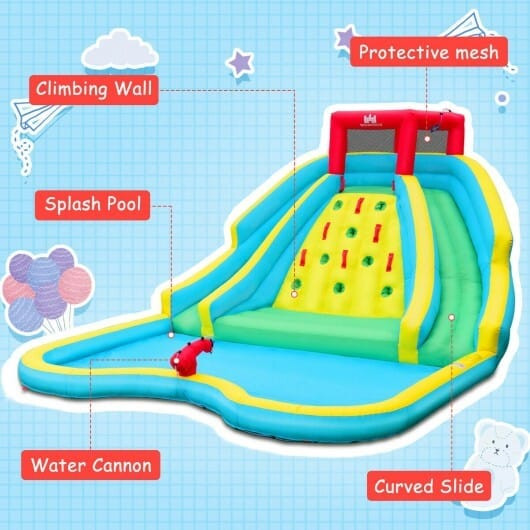 Inflatable Water Park Bounce House with Double Slide and Climbing Wall with 735W Blower B593-OP70458