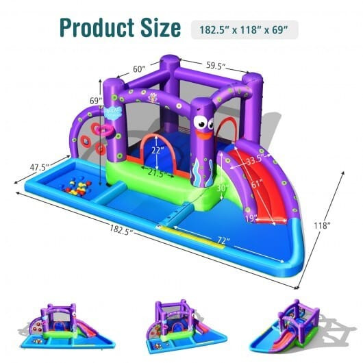 Inflatable Water Slide Park with Splash Pool and 750W Blower - Color: Multicolor D681-NP10145