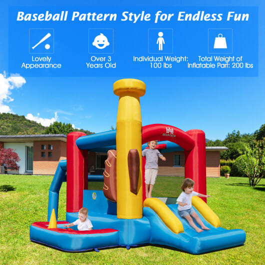 Baseball Themed Inflatable Bounce House with Ball Pit and Ocean Balls with 735W Blower B593-NP10763US