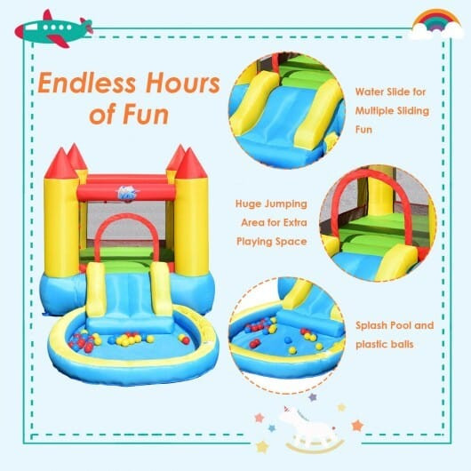 Kids Inflatable Bounce House Castle with Balls Pool and Bag - Color: Multicolor D681-OP70055