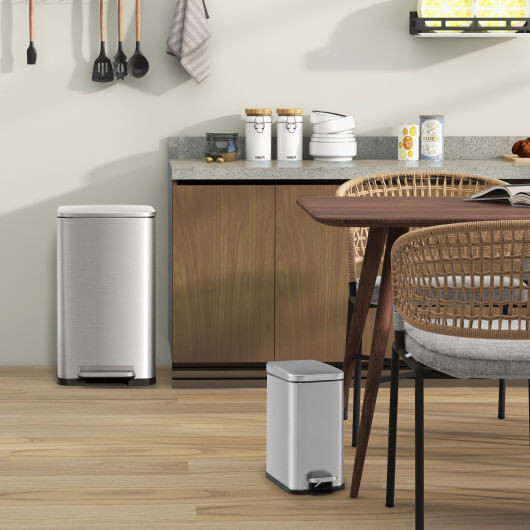 10.5 Gal and 1.6 Gal Step Trash Can Combo Set with Detachable Inner Buckets-Silver B593-GY10016