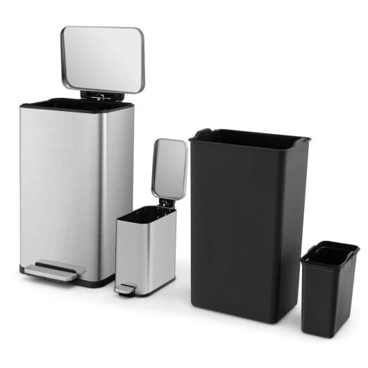 10.5 Gal and 1.6 Gal Step Trash Can Combo Set with Detachable Inner Buckets-Silver B593-GY10016