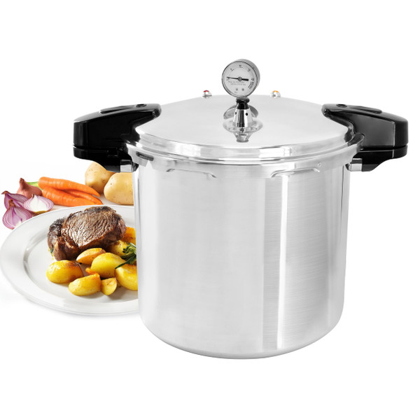 MegaChef 24 Quart Large Capacity Aluminum Stovetop Pressure Cooker for Induction and Gas Stove-Tops D970-MCPR-1000