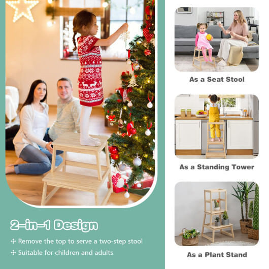 2-in-1 Multifunctional Toddler Step Stool with Safety Rail-Natural - Color: Natural D681-HY10049NA