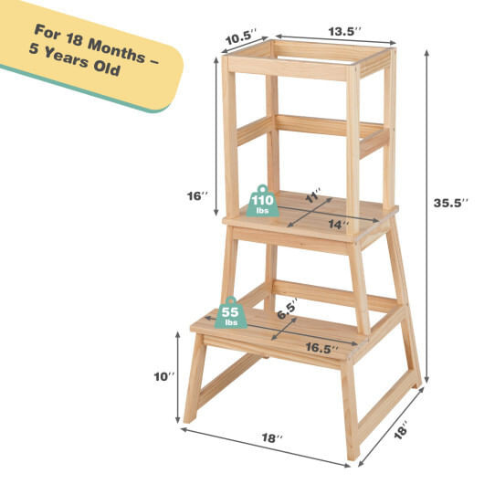 2-in-1 Multifunctional Toddler Step Stool with Safety Rail-Natural - Color: Natural D681-HY10049NA