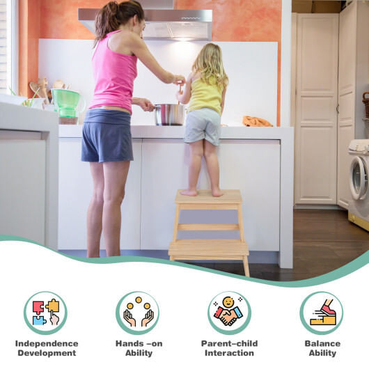 2-in-1 Multifunctional Toddler Step Stool with Safety Rail-Natural - Color: Natural D681-HY10049NA