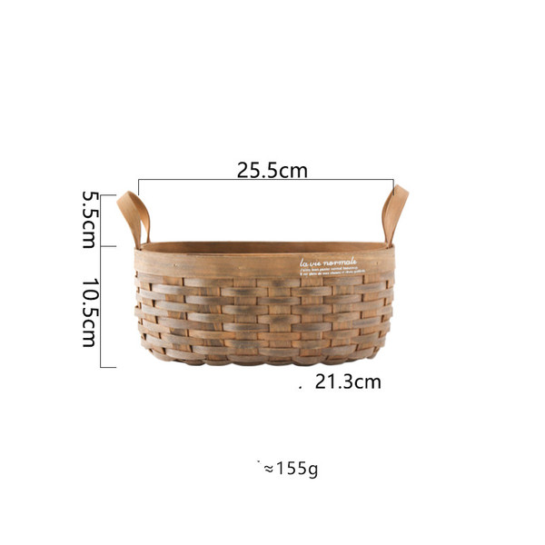 Size: Small - Hand-woven Old Carbonized Wood Chip Handle Storage Basket Q119-CJCJ107292401AZ