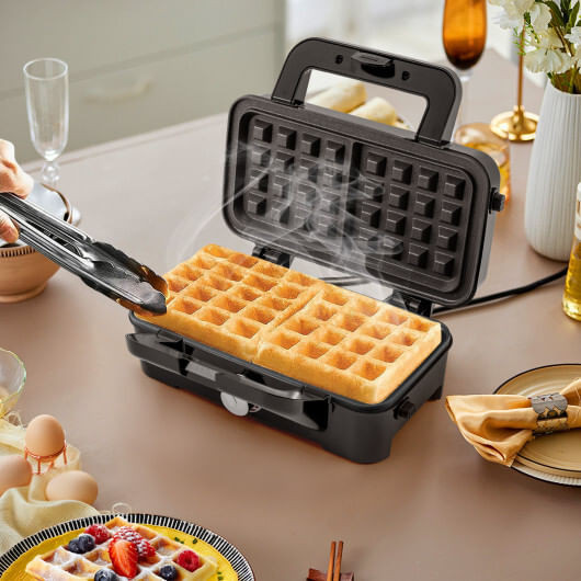 3-in-1 1082W Sandwich Maker with Removable Non-Stick Plates-Black - Color: Black D681-ES10371US-DK