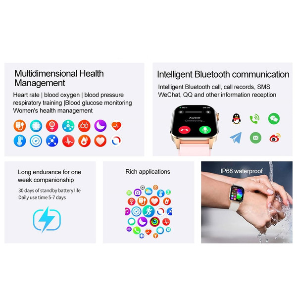 T98 2.04 Inch Smart Watch Blood Oxygen Blood Pressure Heart Rate Sleeping Monitoring for Smart Phon K484-PEL_0RY4WQE2