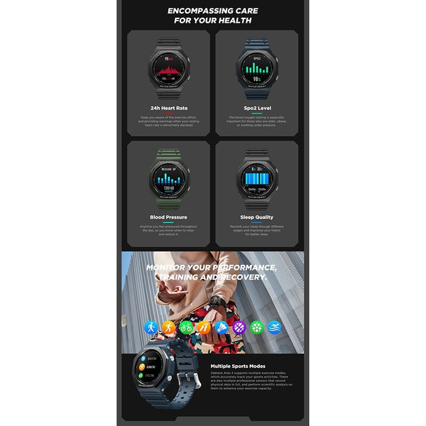 ZEBLAZE ARES 2 Rugged Smart Watch 1.09 Inch HD Screen Heart Rate Blood Oxygen Blood Pressure Monito K484-PEL_0MSLK2SG