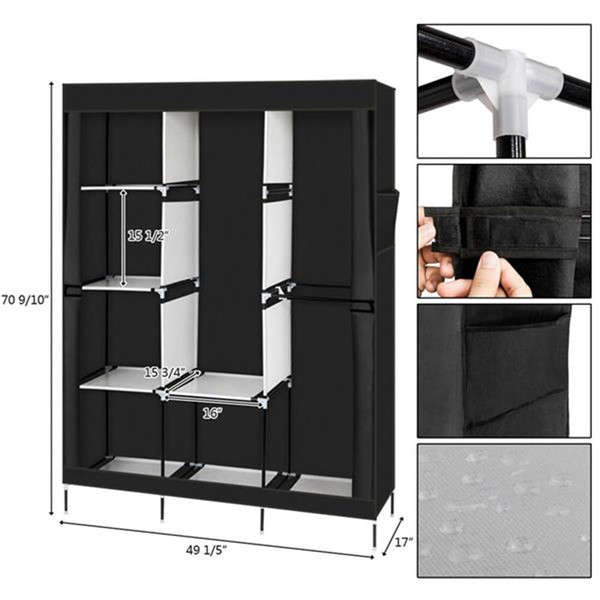 US Portable Closet Wardrobe Clothes Rack 4-tier 8-rack W/3 Hangers 125*43.18*180cm K484-PHO_0QVNEW2Z_US