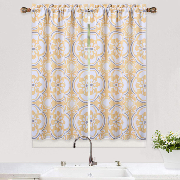US 2PCS Blackout Fabric Tier Curtains for Kitchen Windows Classic Butterfly Antennae Medallion Prin K484-PHO_0G2SDMOW_US