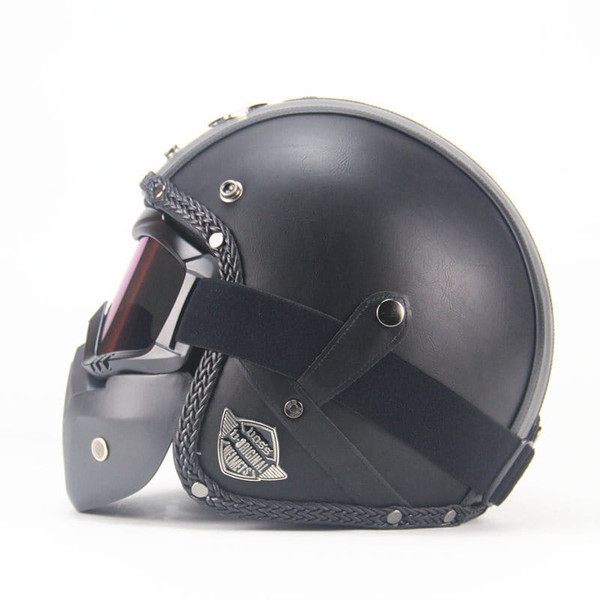 Unisex PU Leather Helmets 3/4 Motorcycle Chopper Bike Helmet Open Face Vintage Motorcycle Helmet wi K484-PAU_036IJR4Q