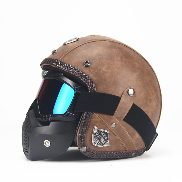 Unisex PU Leather Helmets 3/4 Motorcycle Chopper Bike Helmet Open Face Vintage Motorcycle Helmet wi K484-PAU_036IJR4Q