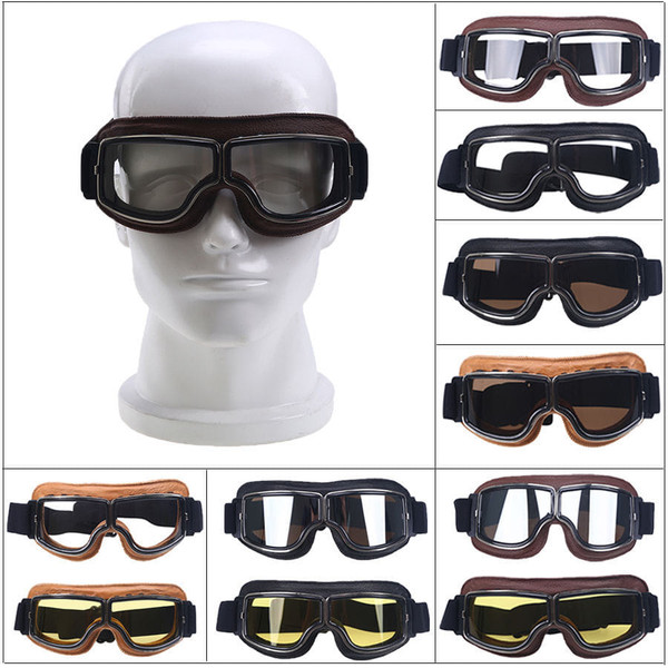 Leather Vintage Scooter Goggles Pilot Ski Sunglasses Helmet Eyewear K484-PAU_05FAL6L0