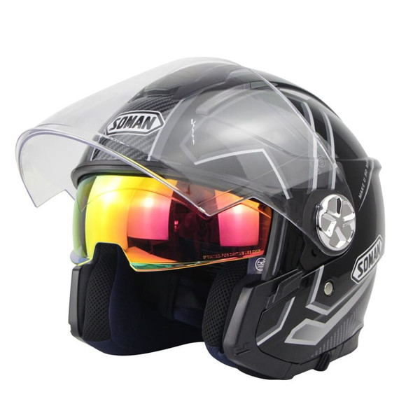 Motorcycle Helmet 3/4 Electrical Helemets Dual Visor Half Face Motorcycle Helmet   Black Silver Sky K484-PAU_0BB1I9B2