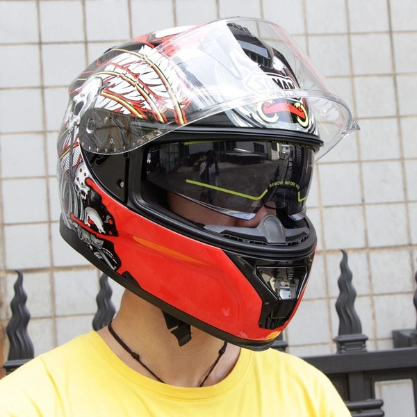 Motorcycle Racing Helmet Men and Women Motorcycle Helmet Double Lenses Compatiable with Glasses Saf K484-PAU_07JWYP3O