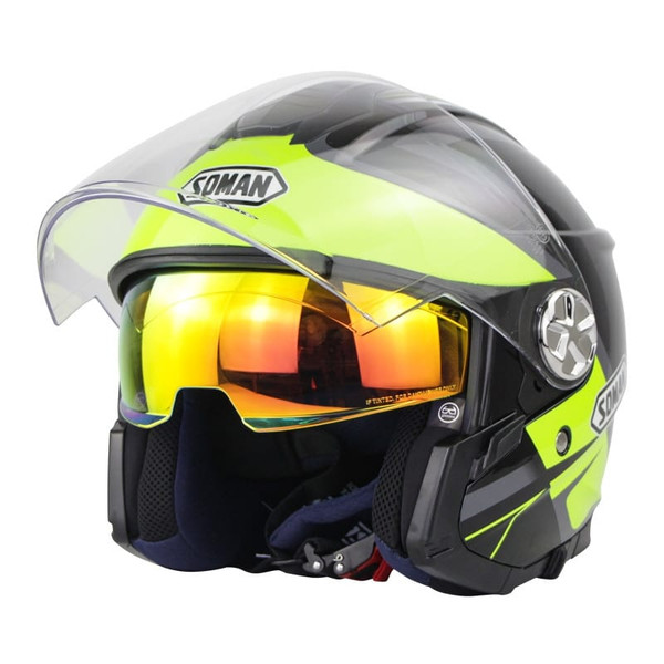 Motorcycle Helmet 3/4 Electrical Helemets Dual Visor Half Face Motorcycle Helmet   Black fluorescen K484-PAU_0BB1K65V