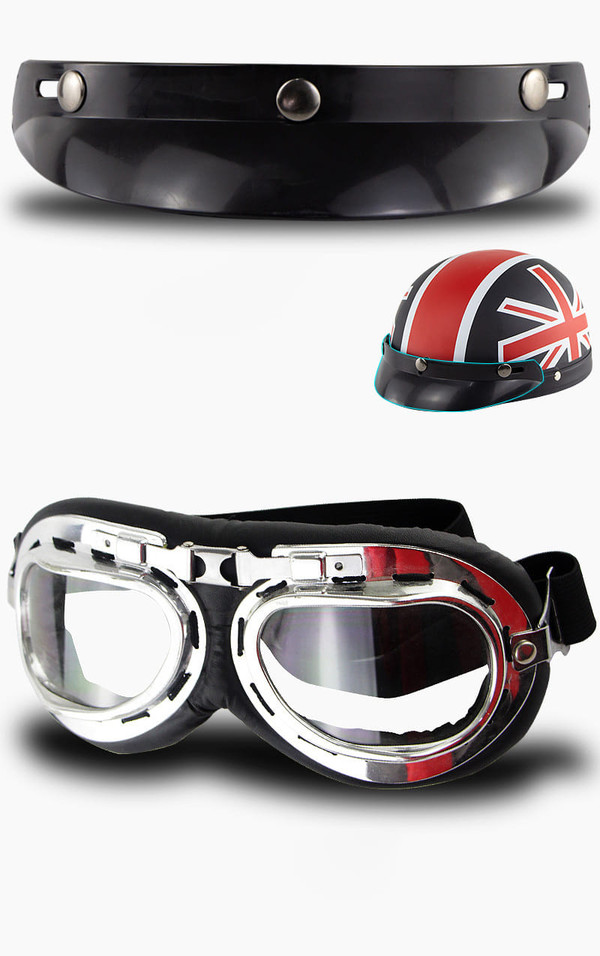 Motorcycle Electric Bike Retro Style Sunscreen  Helmet Couple Half Helmet With Goggles as shown K484-PAU_0CKQ34CT