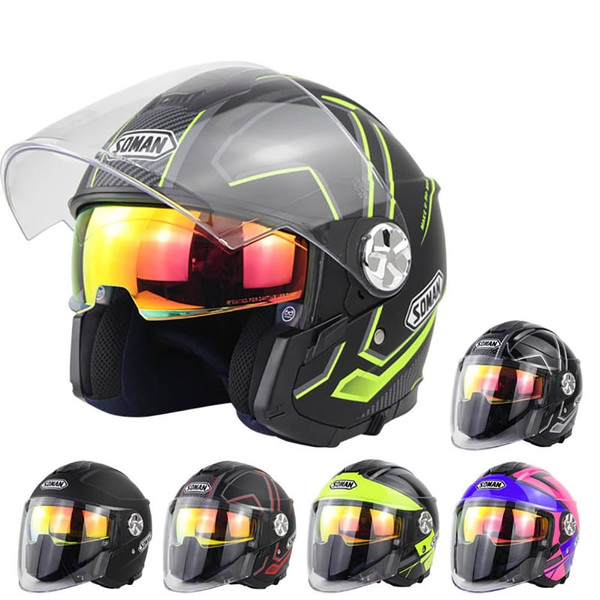 Motorcycle Helmet 3/4 Electrical Helemets Dual Visor Half Face Motorcycle Helmet   Black Silver Sky K484-PAU_0BB1WN5P