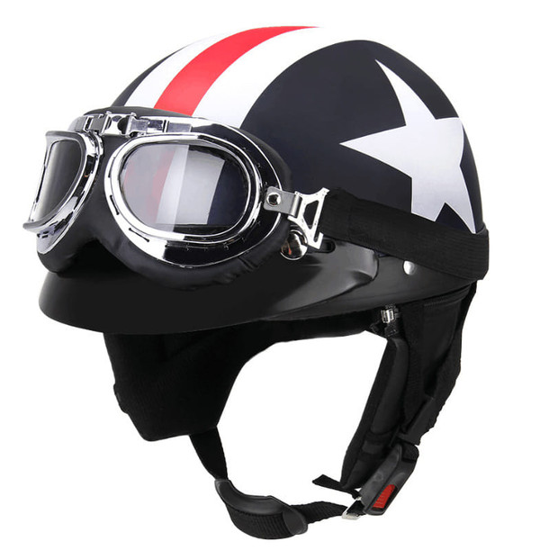 Retro Style Sunscreen  Helmet Half Helmet With Goggles For Motorcycle Electric Bike As shown K484-PAU_0CKPGKUK