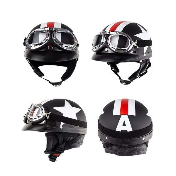 Retro Style Sunscreen  Helmet Half Helmet With Goggles For Motorcycle Electric Bike As shown K484-PAU_0CKPGKUK