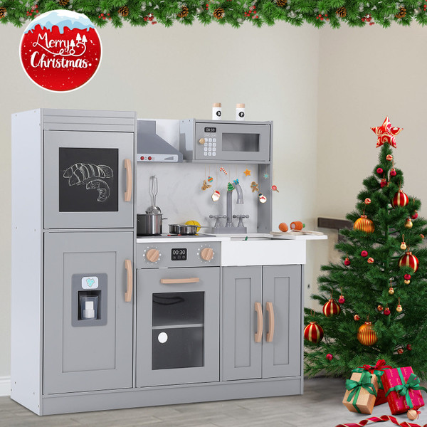 US YIWA Kids Kitchen Playset Wooden Chef Pretend Play Set Grey K484-PTO_0XMD7XUC_US
