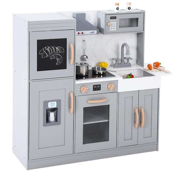 US YIWA Kids Kitchen Playset Wooden Chef Pretend Play Set Grey K484-PTO_0XMD7XUC_US