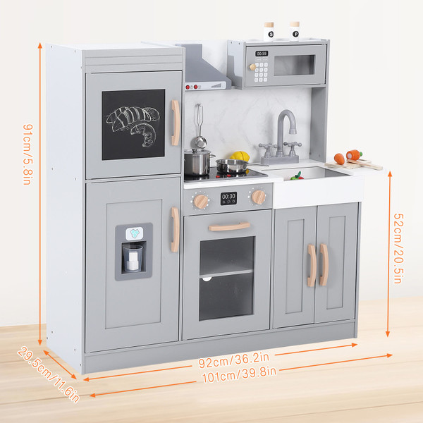 US YIWA Kids Kitchen Playset Wooden Chef Pretend Play Set Grey K484-PTO_0XMD7XUC_US