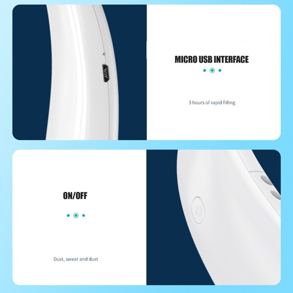 Portable Neck Fan USB Rechargeable 1200mah Battery Bladeless Hanging Fan 3 Speeds Personal Cooling  K484-PEL_0S3LUES9