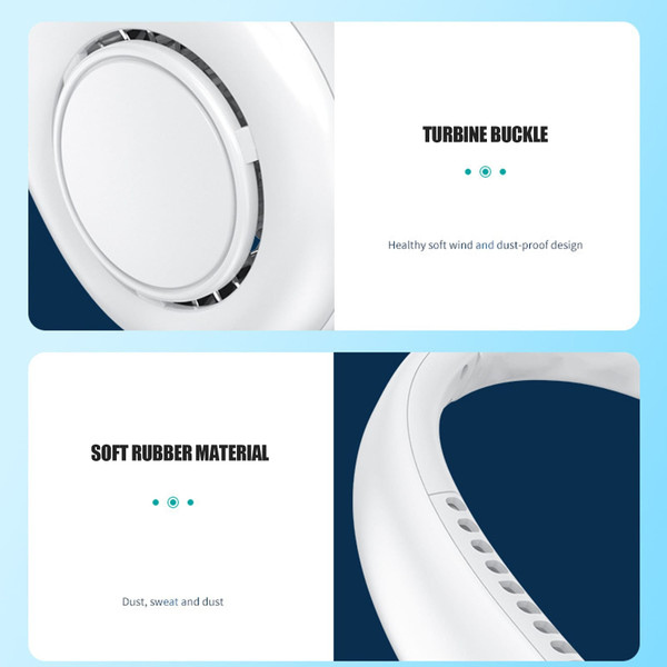 Portable Neck Fan USB Rechargeable 1200mah Battery Bladeless Hanging Fan 3 Speeds Personal Cooling  K484-PEL_0S3LUES9