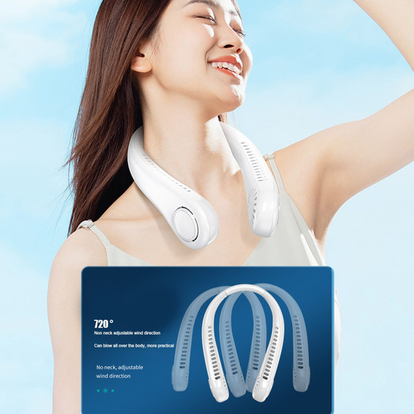 Portable Neck Fan USB Rechargeable 1200mah Battery Bladeless Hanging Fan 3 Speeds Personal Cooling  K484-PEL_0S3LUES9