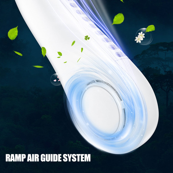 Portable Neck Fan USB Rechargeable 1200mah Battery Bladeless Hanging Fan 3 Speeds Personal Cooling  K484-PEL_0S3LUES9