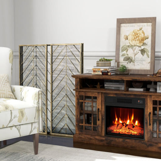 3-Panel Metal Foldable Fireplace Screen with Metal Mesh-Bronze B593-HV10472