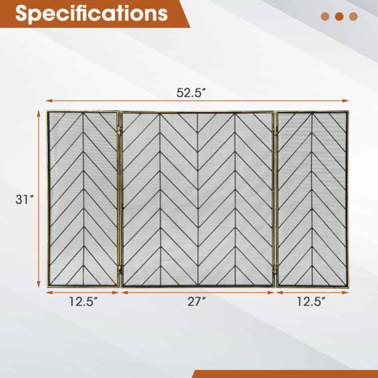 3-Panel Metal Foldable Fireplace Screen with Metal Mesh-Bronze B593-HV10472