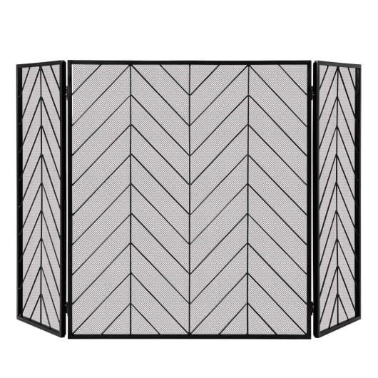 3-Panel Metal Foldable Fireplace Screen with Metal Mesh-Bronze B593-HV10472