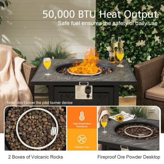 32 Inch Propane Fire Pit Table Square Tabletop with Lava Rocks Cover 50000 BTU-Black B593-NP10464US